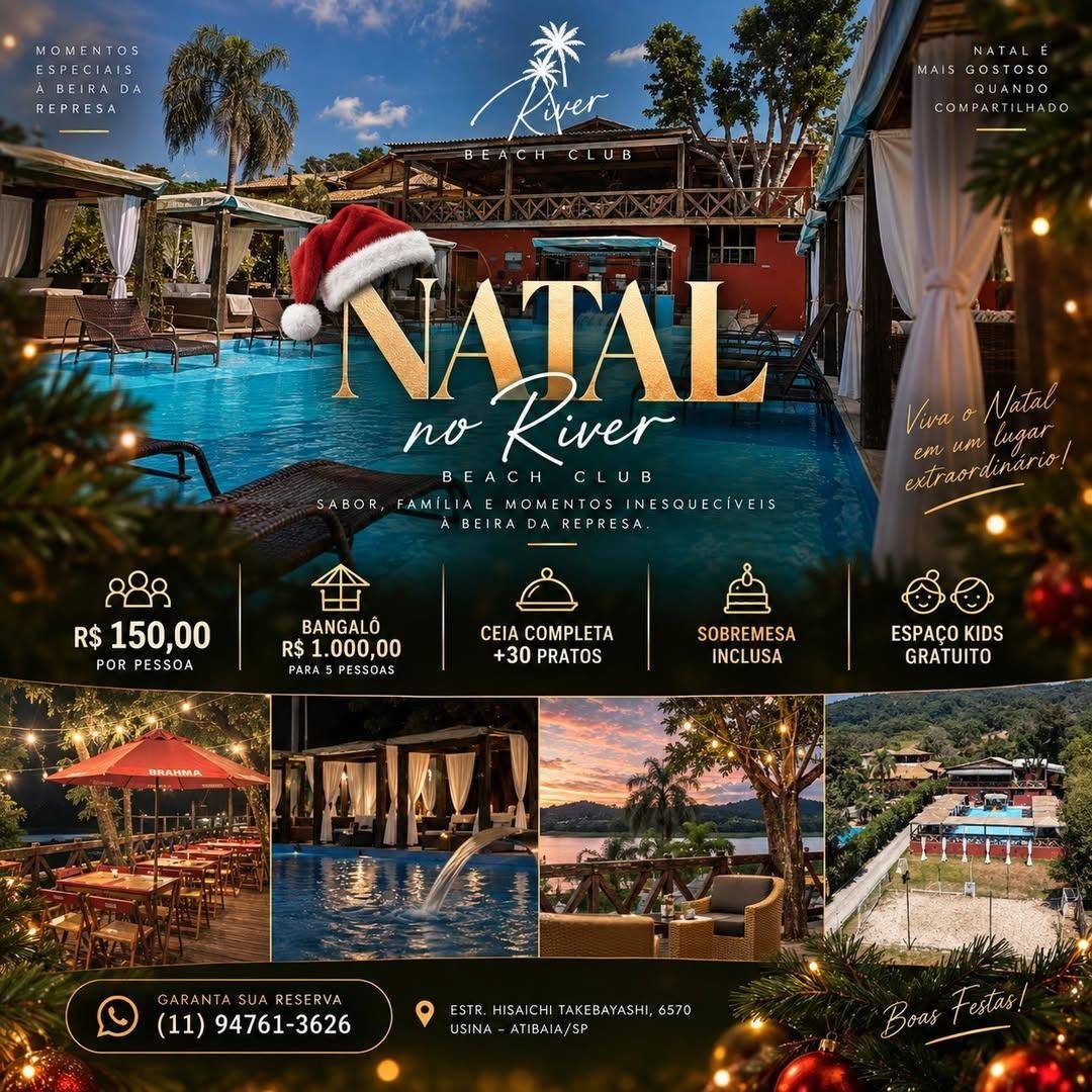 Cartaz Natal no River: R$ 150 por pessoa, bangalô R$ 1.000 para 5 pessoas